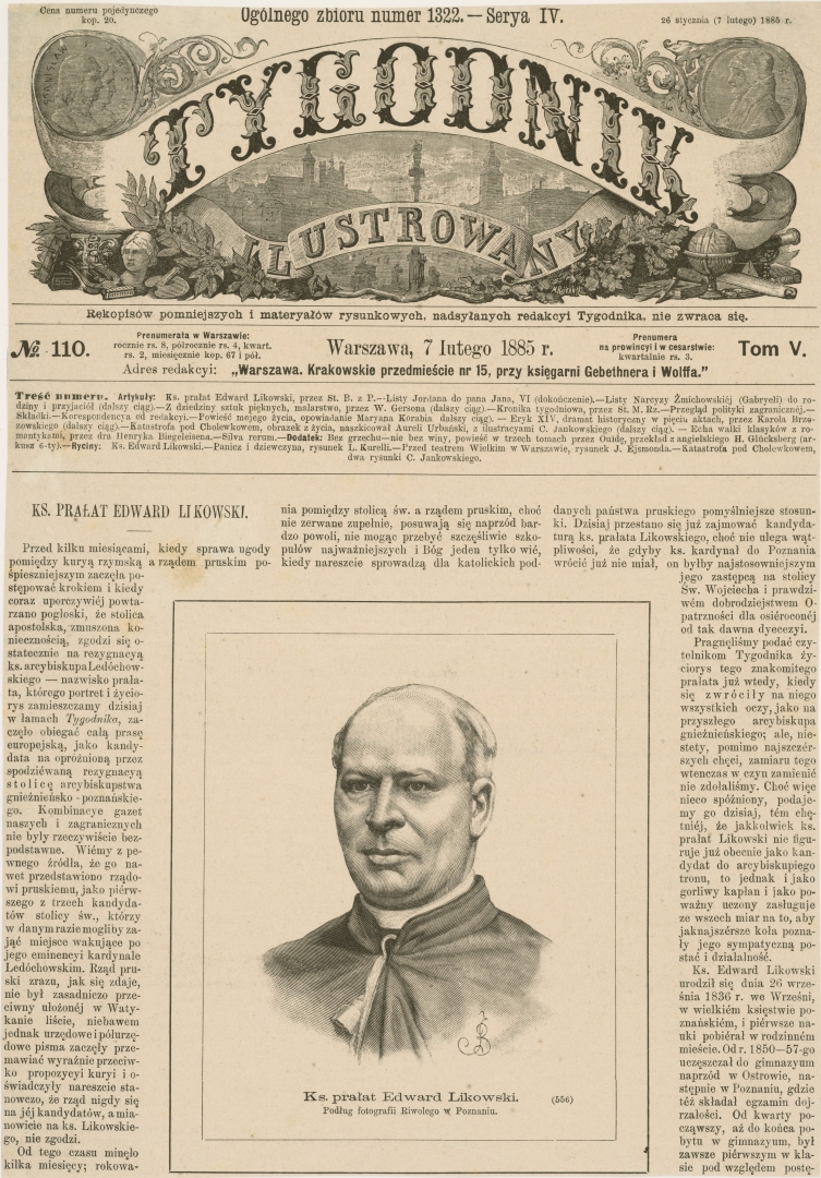 Strona tytułowa czasopisma z portretem księdza Edwarda Likowskiego.